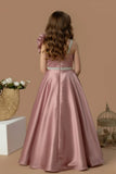 Designer Fawn Floral Appliqué Party Wear Gown For Girls