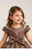Metallic Mauve Bow Embellished Party Wear Frock For Girls