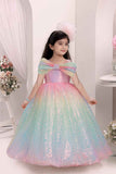 Multicolor Sequin Gown With Bow Embellished For Girls