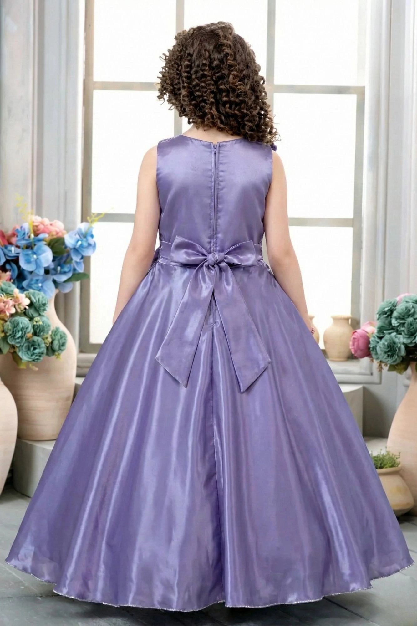 Purple Sequin Embellished Princess Gown For Girls
