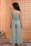 Mint Green Embroidered Peplum Palazzo Set With Sheer Jacket For Girls