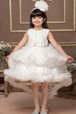 White Bead Work Party Wear Tailback Frock For Girls