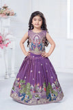 Purple Elephant Embroidered Lehenga Choli Set for Girls