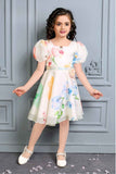 Off White Casual Floral Printed Frock For Girls