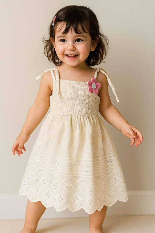 Cream Embroidered Dress for Girls