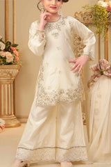 Cream Embroidered Palazzo Set with Dupatta for Girls