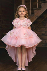 Girls Blush Pink Floral High-Low Party Wear Frock