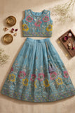 Dusty Blue Floral Embellished Lehenga Choli Set