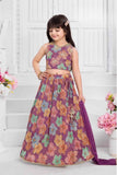 Purple Sequin And Multicolor Floral Printed With Embroidered Lehenga Choli Set For Girls