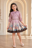 Mauve Floral Fit & Flare Party Dress with Jacket For Girls