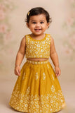 Mustard Yellow Embroidered Lehenga Choli Set For Girls