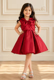 Maroon Bow Embellished Party Wear Frock For Girls