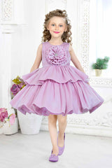 Purple Partywear Frock For Girls Embellished With Flowers