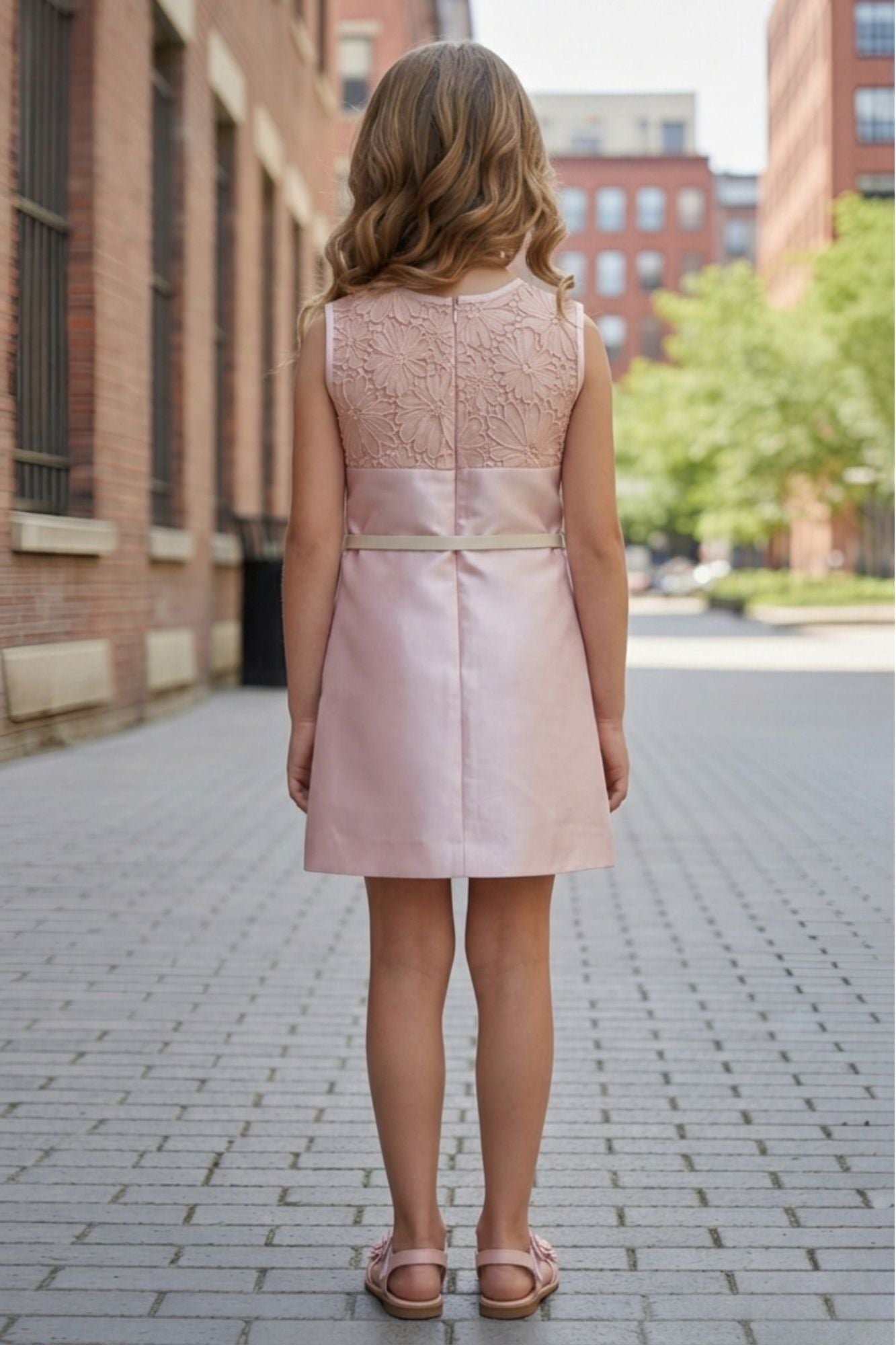 Peach Floral Embellished Party Dress For Girls