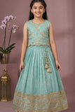 Blue Floral Embroidered Lehenga Choli For Girls