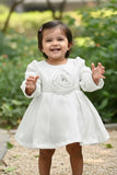 Elegant Cream Party Frock with Center Flower Detail For Girls