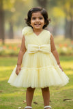 Yellow Tulle Party Wear Frock with Oversized Bow For Girls
