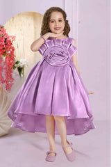 Purple Sleeveless And Floral Embellished Tailback Frock For Girls