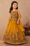 Mustard Yellow Peacock Embroidered Lehenga Choli Set with Dupatta