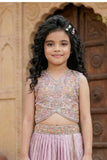 Elegant Lavender Floral Embroidered Lehenga Choli Set For Girls