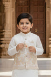 White Sequins Embroidered Kurta Pyjama Set with Jacket For Boys