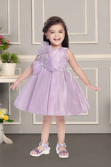 Lavender Frock With Bow Embellished For Girls