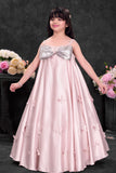 Blush Pink Party Wear Gown With Sequin Bow And Butterfly Applique For Girls
