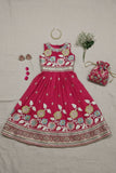 Fuchsia Pink Floral Embroidered Lehenga Choli Set For Girls