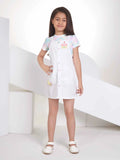 White Cotton Dungaree Dress with Pastel Checked Top for Girls