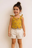 Mustard Thread Embroidered Top with Shorts Set For Girls