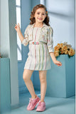 Cream Dress with Embroidered Jacket & Floral Belt For Girls
