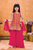 Rani Pink and Orange Embroidered Palazzo Set with Dupatta For Girls