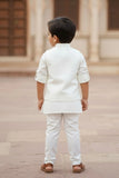 Cream Kurta Pajama Set with Embroidered Nehru Jacket For Boys