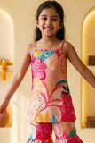 Girls Multicolor Floral Printed Sharara Set with Spaghetti Strap Kurti And Dupatta