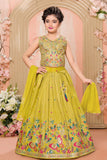 Yellow Multi-Color Butterfly Sequins Embroidered Lehenga Choli Set for Girls