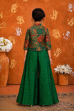 Girls Emerald Green Printed Palazzo Set with Jacket and Palazzo Pants