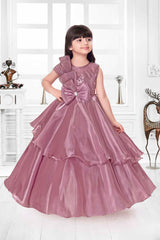 Mauve Sequin Gown With Bow Embellished For Girls