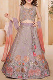 Lavender Floral Embroidered Lehenga Choli Set for Girls