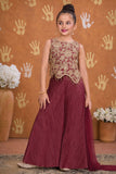 Girls Wine Embroidered Palazzo Set with Dupatta
