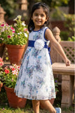 White Floral Printed Frock For Girls