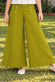 Girls White Floral Embroidered Top With Olive Green Wide Leg Co-Ord Set