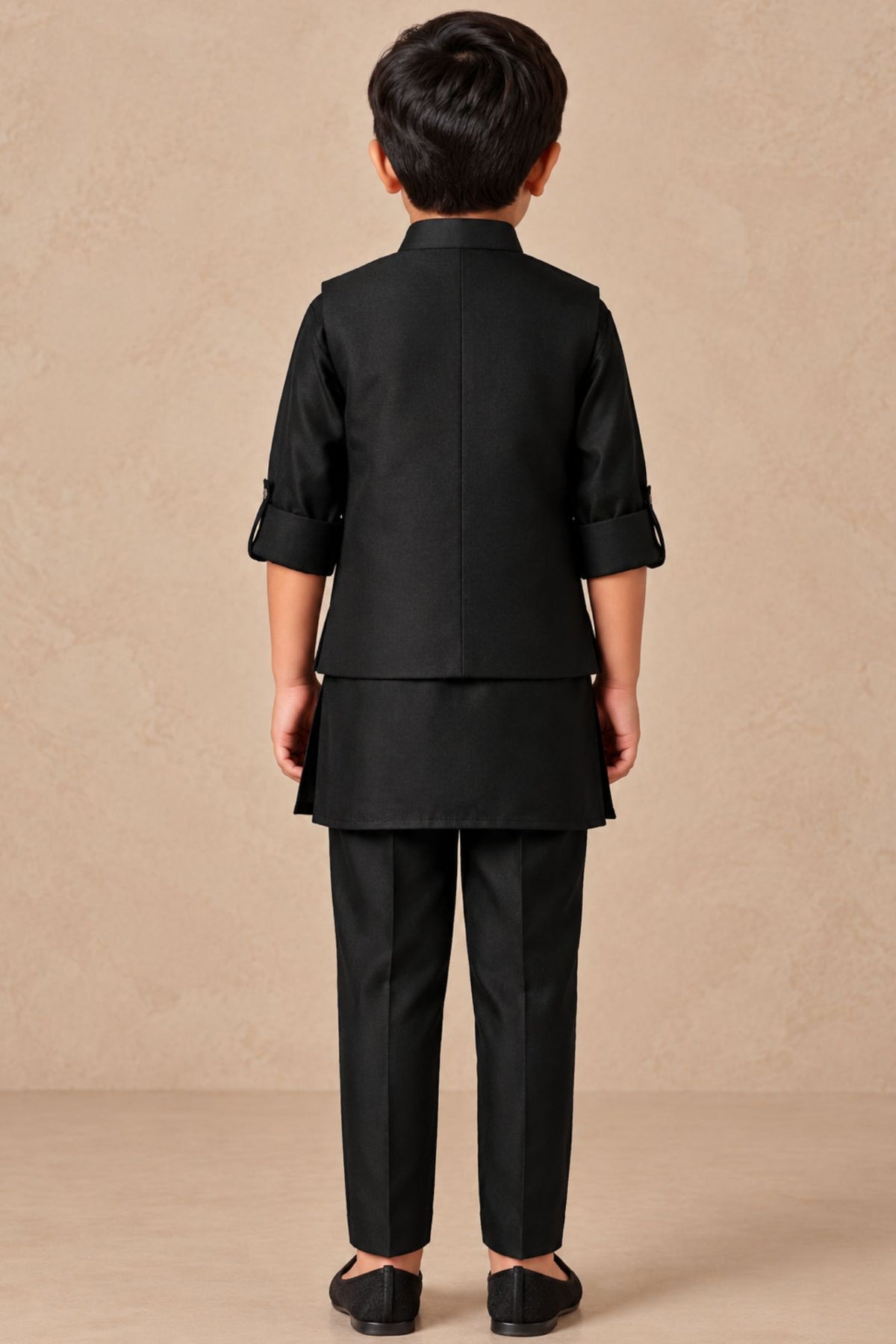 Boys Black Embroidered Nehru Jacket Kurta Set