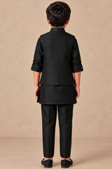 Boys Black Embroidered Nehru Jacket Kurta Set