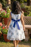 White Floral Printed Frock For Girls
