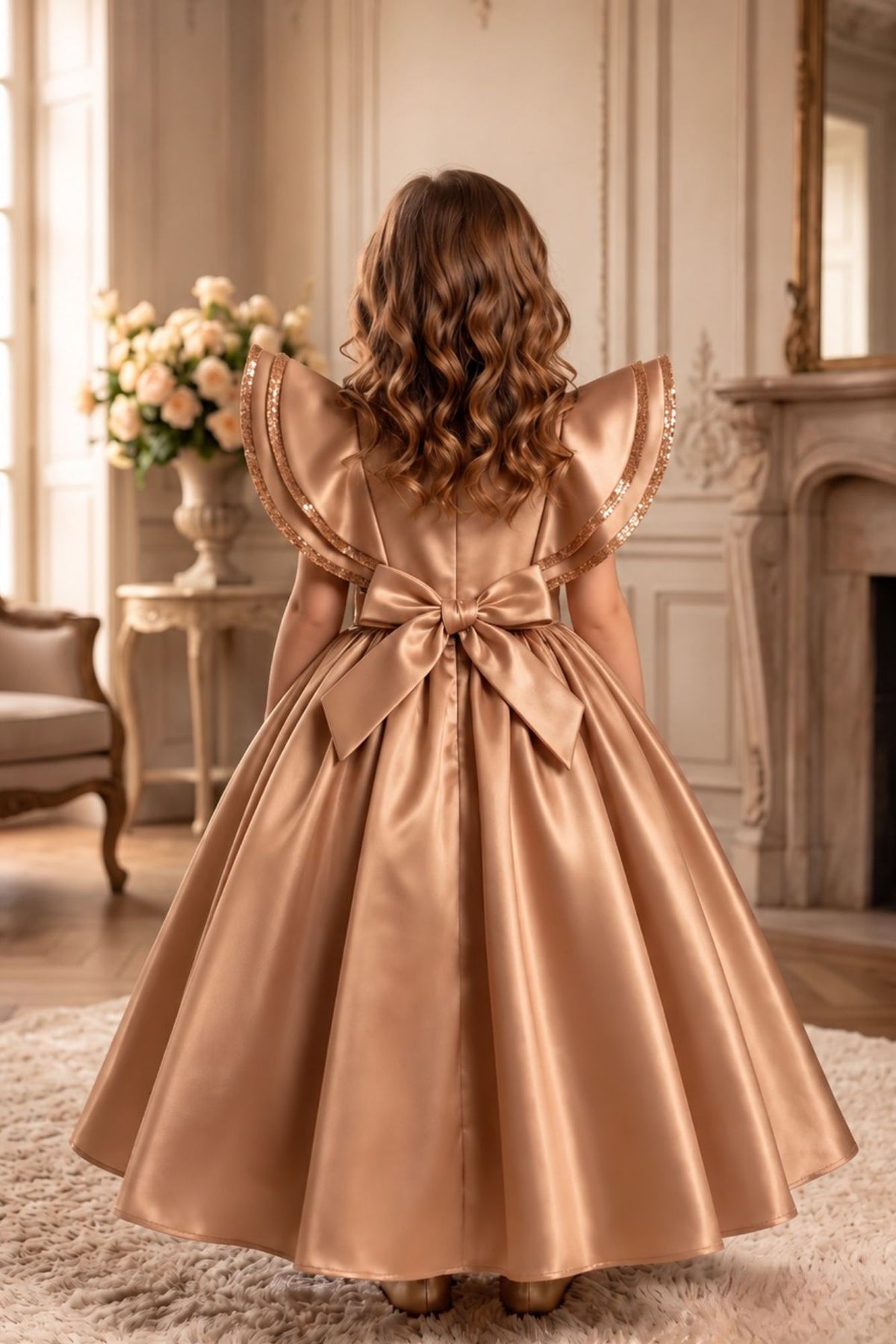 Brown Statement Bow Party Wear Gown for Girls