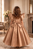 Brown Statement Bow Party Wear Gown for Girls