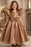 Brown Statement Bow Party Wear Gown for Girls