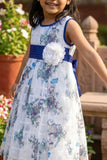 White Floral Printed Frock For Girls