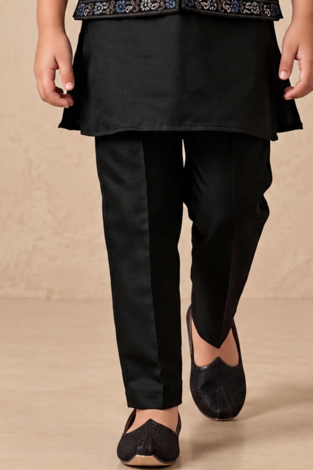 Boys Black Embroidered Nehru Jacket Kurta Set