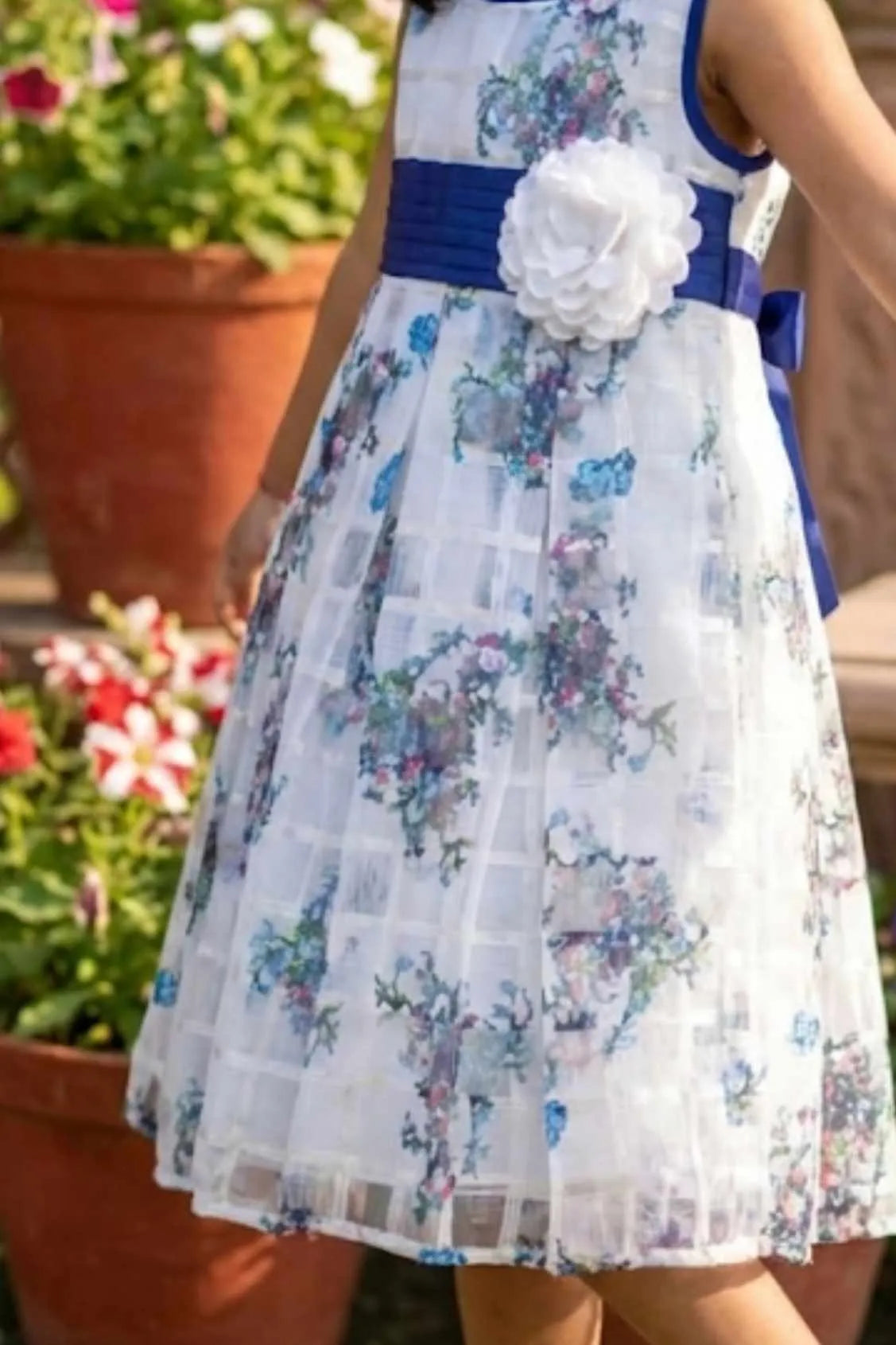 White Floral Printed Frock For Girls